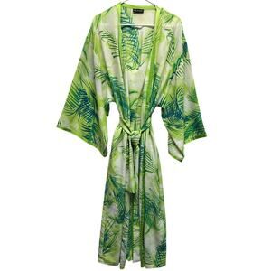 Natori Women 2 Piece Dress Duster Belt OS Bamboo Vintage Crepe Boho Resort VTG‎